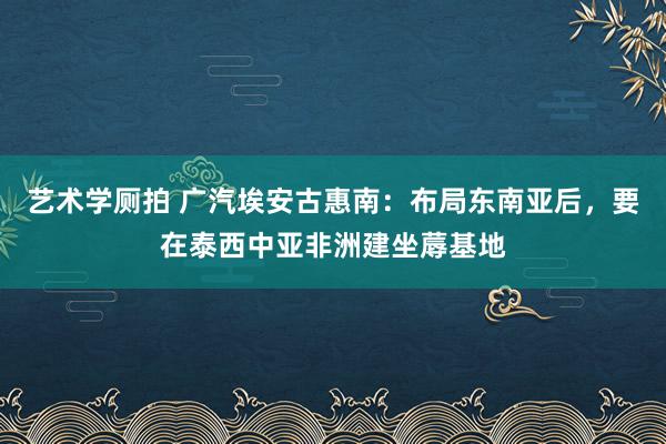 艺术学厕拍 广汽埃安古惠南：布局东南亚后，要在泰西中亚非洲建坐蓐基地