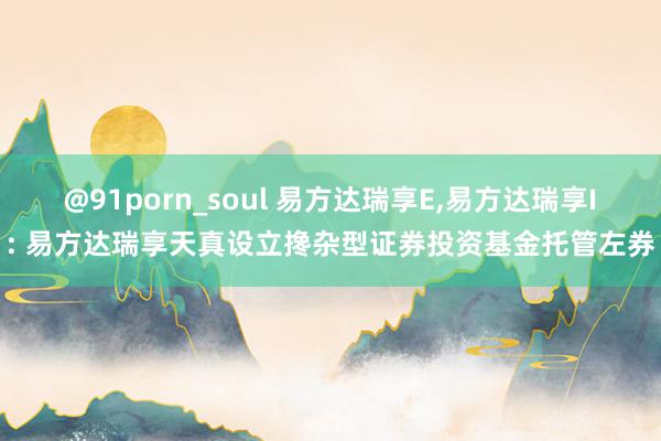 @91porn_soul 易方达瑞享E，易方达瑞享I: 易方达瑞享天真设立搀杂型证券投资基金托管左券